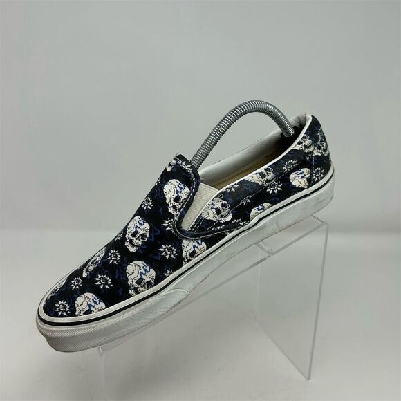 Vans Classic Slip-On Flash Black & Blue Skulls Unisex Shoes Size 11 Multicolor - Picture 4 of 14
